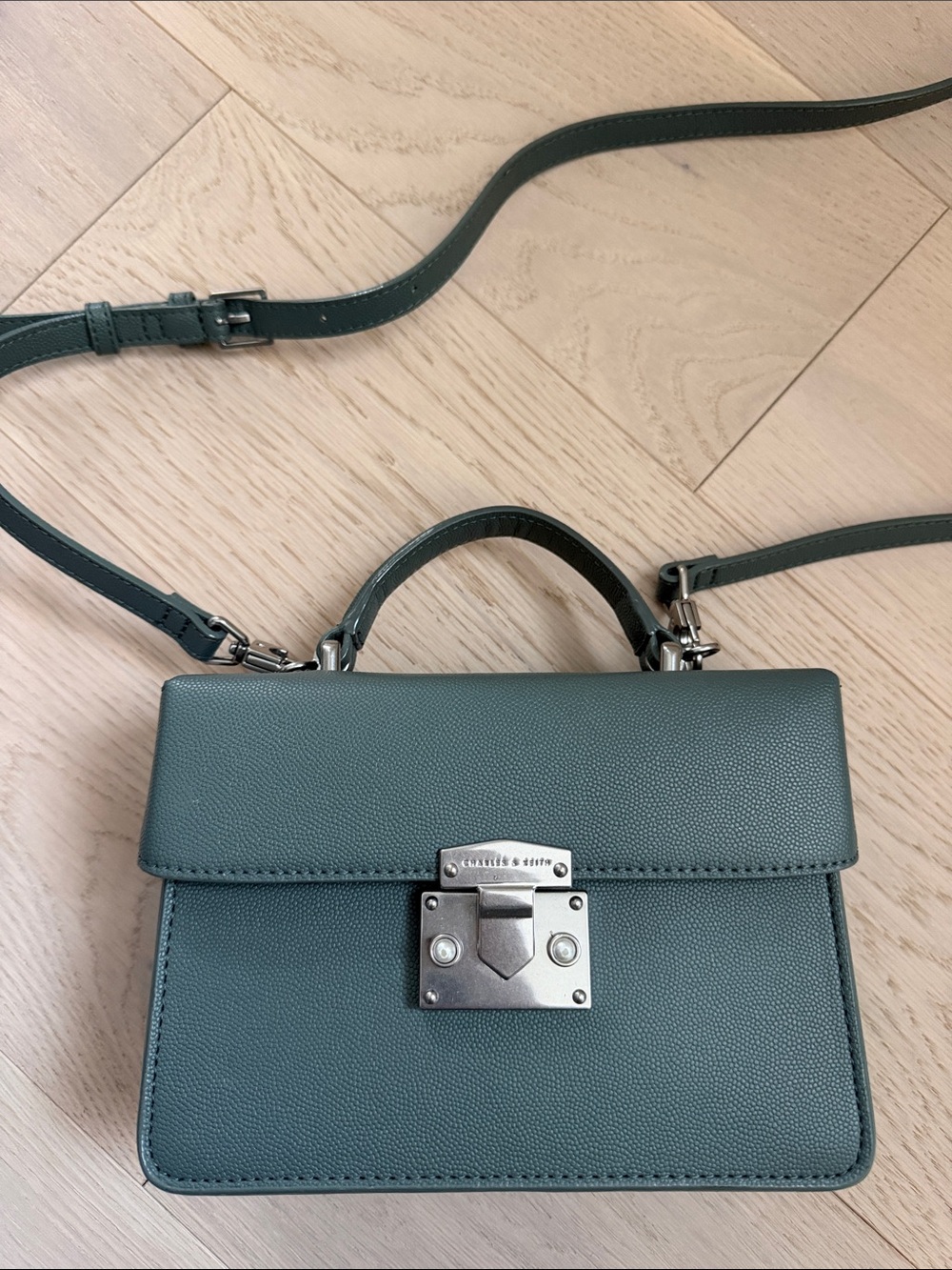 Charles & Keith Teal Structured Top-Handle Crossbody Bag